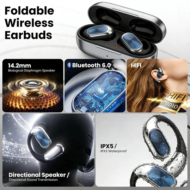 Alt view image 2 of 5 - Narshton Open-Ear Headphones, Bluetooth 6.0 Wireless Earphones White