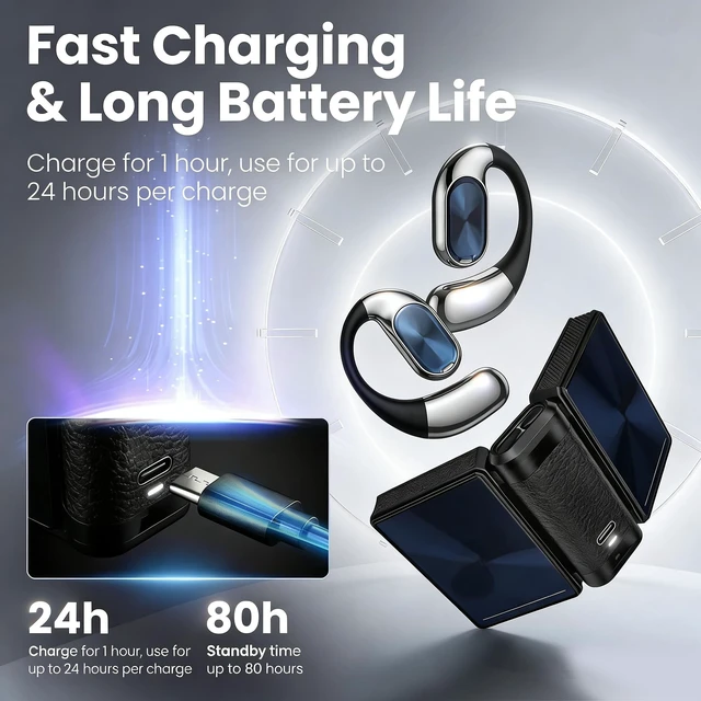 Alt view image 5 of 5 - Narshton Open-Ear Headphones, Bluetooth 6.0 Wireless Earphones White