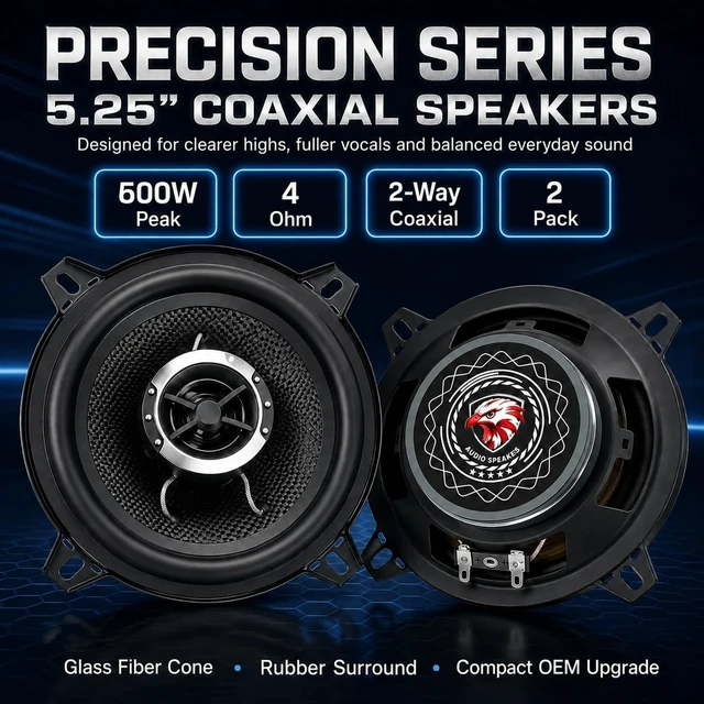 Alt view image 2 of 5 - XPXPIAA Precision Series 5.25 Speakers, 600W Peak 4 Ohm 5-1/4 Car Speakers, 2-Way Coaxial Speakers with Glass Fiber Cone, Rubber Surround, Clear Highs and Balanced Sound, 2 Pack
