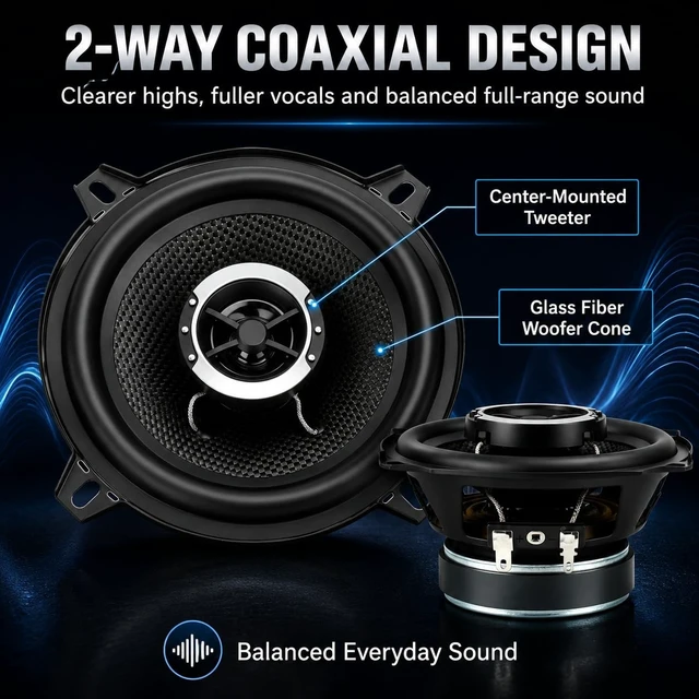 Alt view image 5 of 5 - XPXPIAA Precision Series 5.25 Speakers, 600W Peak 4 Ohm 5-1/4 Car Speakers, 2-Way Coaxial Speakers with Glass Fiber Cone, Rubber Surround, Clear Highs and Balanced Sound, 2 Pack