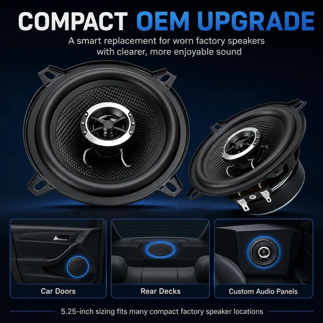 Alt view image 4 of 5 - XPXPIAA Precision Series 5.25 Speakers, 600W Peak 4 Ohm 5-1/4 Car Speakers, 2-Way Coaxial Speakers with Glass Fiber Cone, Rubber Surround, Clear Highs and Balanced Sound, 2 Pack