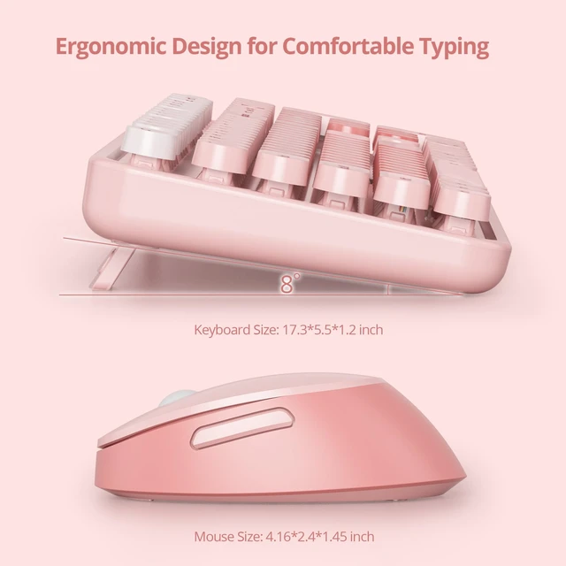 Alt view image 3 of 5 - Wireless Keyboard Mouse, SbocKeeb Retro Typewriter Cute Keyboard Pink