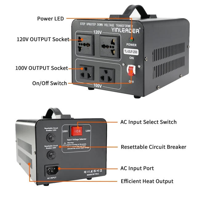Alt view image 5 of 5 - Yinleader Japanese Voltage Converter - Step Down 120V to 100V