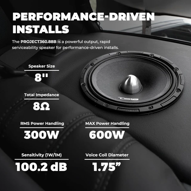 Alt view image 3 of 5 - DS18 PROJECT360.88B 8" Bullet Midrange Speaker, 600W Max Power, 300W RMS, 8 Ohm, 100.2 dB, 1.75" Voice Coil, Patent-Pending Rotating Recone Design for Quick Repair