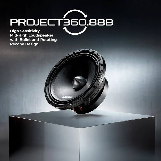 Alt view image 2 of 5 - DS18 PROJECT360.88B 8" Bullet Midrange Speaker, 600W Max Power, 300W RMS, 8 Ohm, 100.2 dB, 1.75" Voice Coil, Patent-Pending Rotating Recone Design for Quick Repair