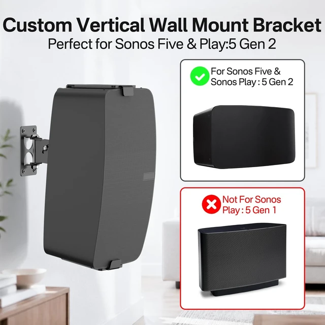 Alt view image 2 of 5 - Vertical Wall Mount for Sonos Five & Sonos Play 5 Gen 2 Mount, Black 1 Pack