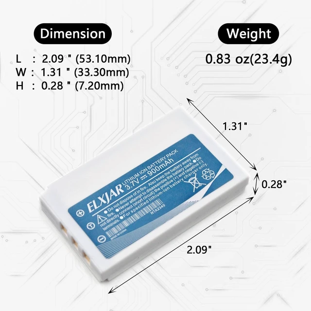 Alt view image 2 of 5 - (2-Pack) 3.7V 900mAh Battery for Logitech Harmony One, 880, 890, 900