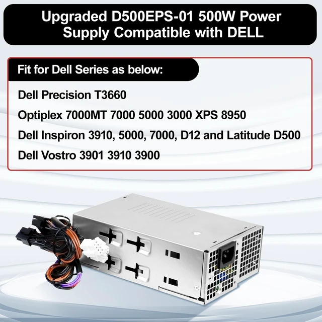 Alt view image 2 of 5 - LXun Upgraded L500EPS-01 D500EPS-00 500W Power Supply Compatible with DELL XPS 8950 Vostro 3901 3910 Inspiron 3910,D12,Latitude D500 Optiplex 7000MT 7000 Precision T3660 Replaces VFFKJ DYW3N