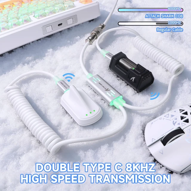Alt view image 3 of 5 - ATTACK SHARK C08 Dual USB-C RGB Coiled Keyboard Cable, 8K Fast Charging Data Cable for Mechanical Gaming Keyboard & Mouse, Detachable Aviator Connector, Custom Type-C Cable for PC Gamer,White