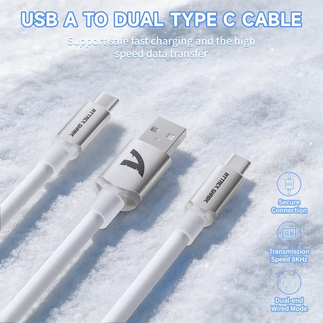 Alt view image 5 of 5 - ATTACK SHARK C08 Dual USB-C RGB Coiled Keyboard Cable, 8K Fast Charging Data Cable for Mechanical Gaming Keyboard & Mouse, Detachable Aviator Connector, Custom Type-C Cable for PC Gamer,White