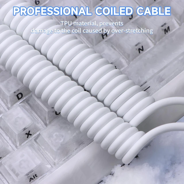 Alt view image 4 of 5 - ATTACK SHARK C08 Dual USB-C RGB Coiled Keyboard Cable, 8K Fast Charging Data Cable for Mechanical Gaming Keyboard & Mouse, Detachable Aviator Connector, Custom Type-C Cable for PC Gamer,White