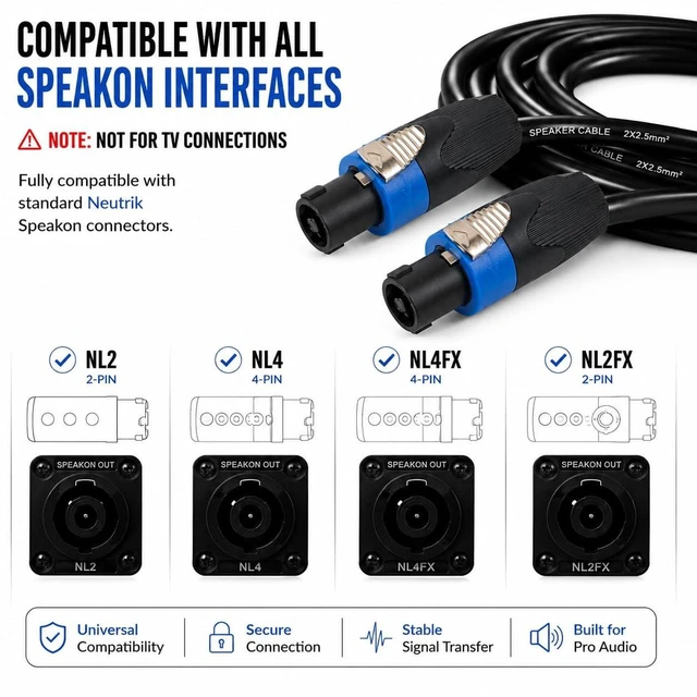 Alt view image 2 of 5 - jlelectro 2-Pack 50FT 12AWG Speakon to 1/4" TS DJ PA Speaker Cable