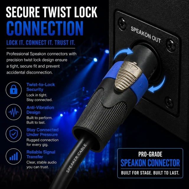 Alt view image 3 of 5 - jlelectro 2-Pack 50FT 12AWG Speakon to 1/4" TS DJ PA Speaker Cable