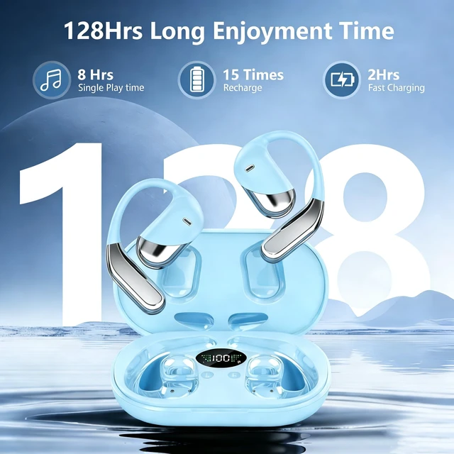 Alt view image 2 of 5 - Aurotlu Open Ear Wireless Earbuds Headphones, Bluetooth Built-in Mic,Waterproof, LED Display Charging Case,on Ear Hooks Clip Ear BudsUltra-Comfort Earphones Design for Walking/Running/Sport