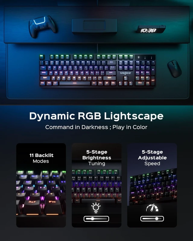 Alt view image 3 of 5 - wegear Wired Mechanical Gaming Keyboard with Clicky Switch,104-Key, Black
