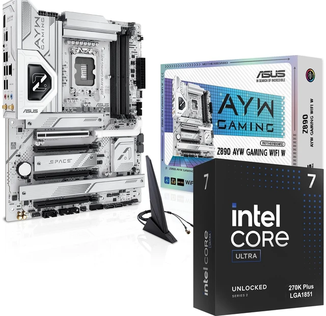 Main image of Micro Center CPU Motherboard Combo -Intel Core Ultra 7 270K Plus 24 cores up to 5.5 GHz Desktop Processor with Asus Z890 AYW Gaming WiFi W LGA 1851 ATX Motherboard