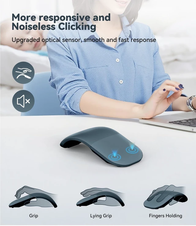 Alt view image 3 of 5 - Arc Touch Mouse, Compatible with Microsoft Surface FHD-00001 Foldable Portable Mouse Silent Folding Arc for Computer/Mac/OS/Notebook (Blue)