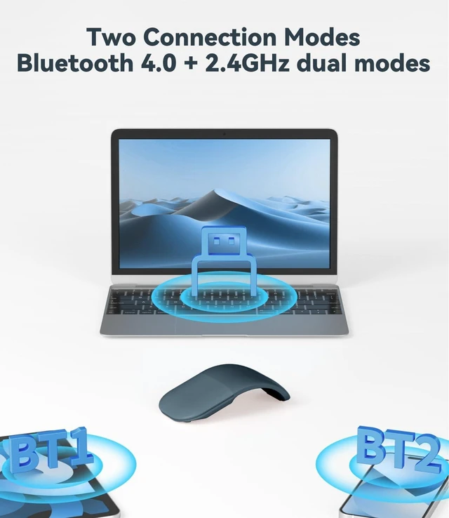 Alt view image 4 of 5 - Arc Touch Mouse, Compatible with Microsoft Surface FHD-00001 Foldable Portable Mouse Silent Folding Arc for Computer/Mac/OS/Notebook (Blue)
