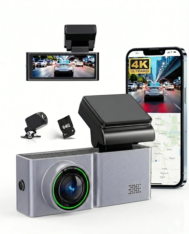 Main image of 4K Dash Cam Front and Rear with 64GB Card, Dual Dash Camera for Cars, WiFi, Night Vision, G-Sensor, 24H Parking Mode, Loop Recording, 170 Wide Angle, 3.2 IPS Screen