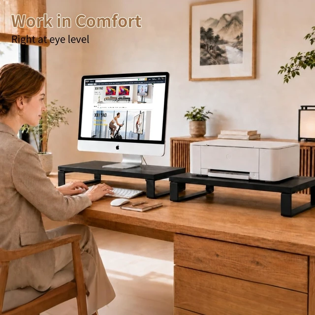 Alt view image 3 of 5 - XINYAO 2 Pack Monitor Riser for Desk, Wood and Steel, 16*12*3 inch, Black