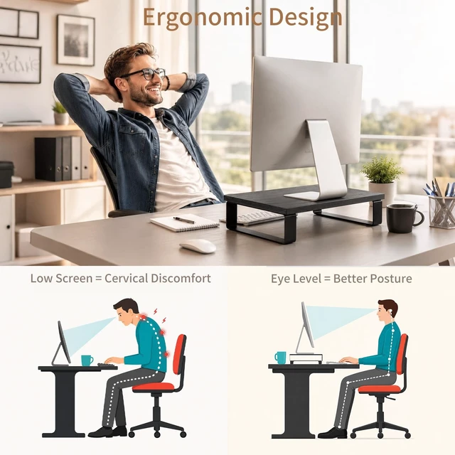 Alt view image 4 of 5 - XINYAO 2 Pack Monitor Riser for Desk, Wood and Steel, 16*12*3 inch, Black