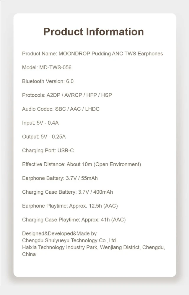 Alt view image 5 of 5 - Moondrop Pudding TWS Earphone True Wireless Stereo ANC AI ENC LHDC-V 10mm Dynamic Driver Interactive DSP Bluetooth 6.0 Music Game Dual Mode (White)