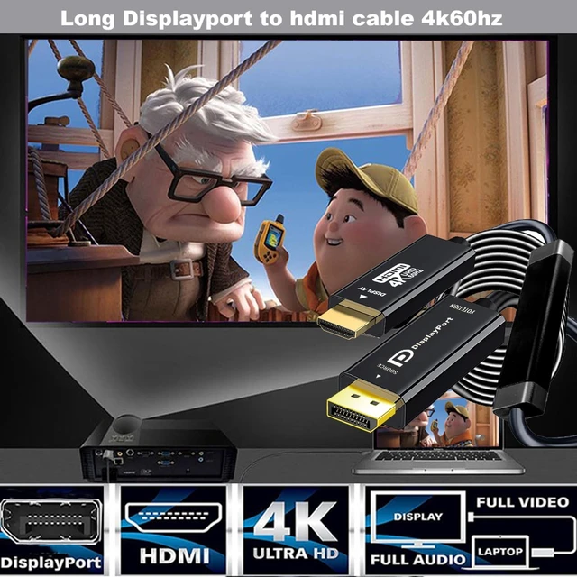 Alt view image 5 of 5 - 4K DisplayPort to HDMI 40FT Cable, DP to HDMI Male Video UHD Unidirectional Adapter, 4K@30Hz, 1080P@120Hz, 3840 x 2160 Compatible with Dell, HP, Lenovo, Black
