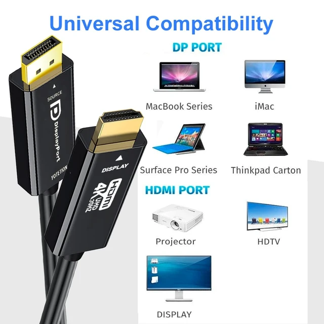 Alt view image 3 of 5 - 4K DisplayPort to HDMI 40FT Cable, DP to HDMI Male Video UHD Unidirectional Adapter, 4K@30Hz, 1080P@120Hz, 3840 x 2160 Compatible with Dell, HP, Lenovo, Black