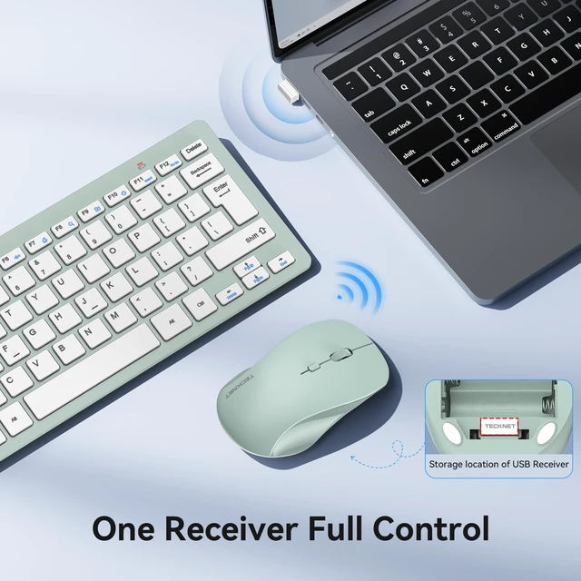 Alt view image 4 of 5 - TECKNET Wireless Keyboard and Mouse Combo, Mini Cordless Computer Keyboard and Mouse Set 2.4GHz, Silent Adjustable 1600 DPI, Quiet Click, Lag-Free for Computer, Laptop, PC, Windows, Mac, Chrome