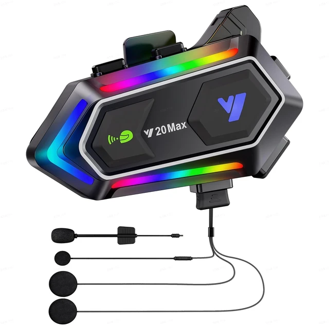 Main image of Oumurs Y20MAX Motorcycle Bluetooth Headset, 2-Way Intercom Communication System, CVC Noise Cancellation Dual Chip BT5.3 Music Share Audio Multitasking, Waterproof 2 Type Mics Fit for All Helmets
