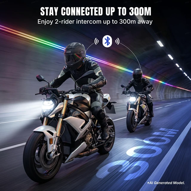 Alt view image 5 of 5 - Oumurs Y20MAX Motorcycle Bluetooth Headset, 2-Way Intercom Communication System, CVC Noise Cancellation Dual Chip BT5.3 Music Share Audio Multitasking, Waterproof 2 Type Mics Fit for All Helmets