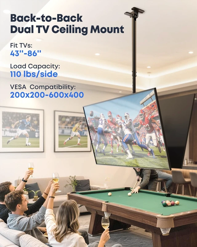Alt view image 2 of 5 - IMtKotW Dual TV Ceiling Mount for 43-86 inch TV up to 110lbs