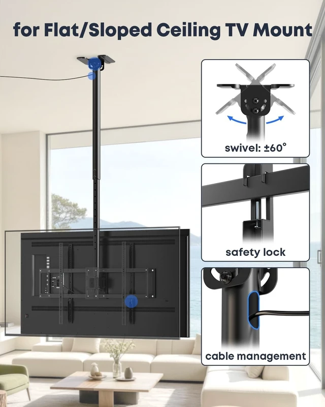 Alt view image 3 of 5 - IMtKotW Dual TV Ceiling Mount for 43-86 inch TV up to 110lbs