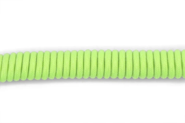 Alt view image 2 of 4 - Glacier Premium Durable Quality Braided USB-C to USB-A Coiled Cable with Detachable Metal Aviator Connector Plug for Mechanical Keyboard (Neon Green)