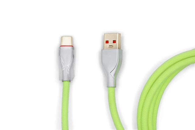 Alt view image 4 of 4 - Glacier Premium Durable Quality Braided USB-C to USB-A Coiled Cable with Detachable Metal Aviator Connector Plug for Mechanical Keyboard (Neon Green)