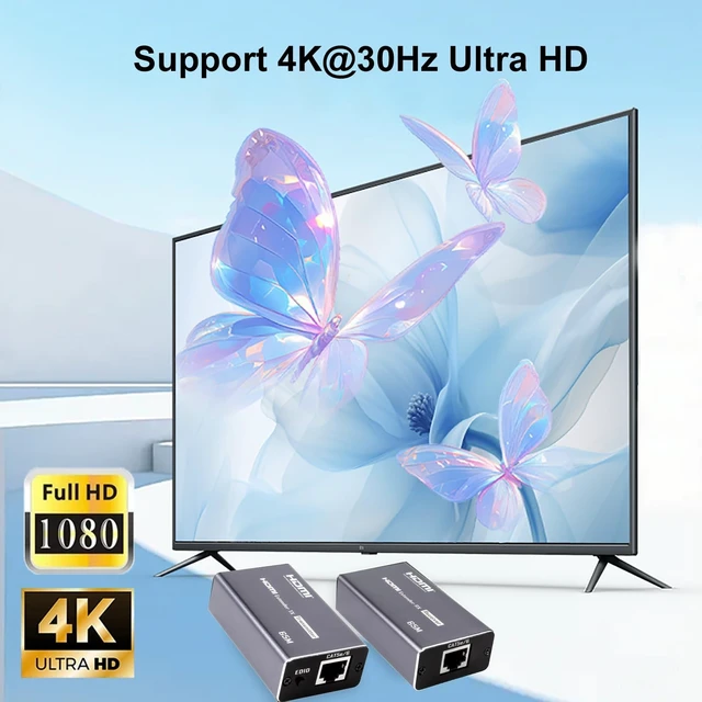 Alt view image 4 of 5 - HDMI Extender 4K, Over Ethernet CAT5 CAT6 CAT7 HDMI Extender transmits Up to 213 Ft (65meters), 4K@30Hz 1080P@60Hz Full HD HDMI Transmitter and Receiver with EDID Function.