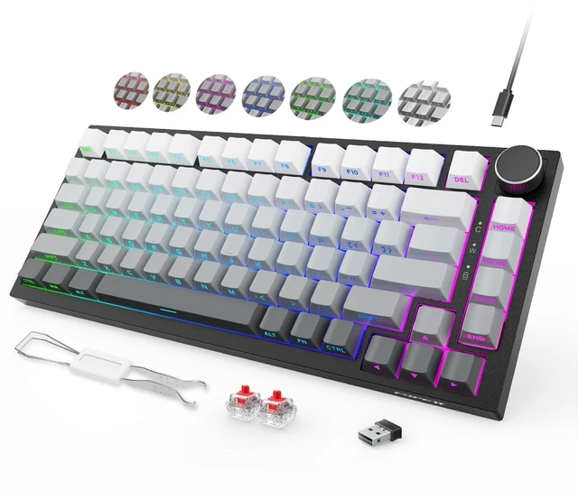 Main image of Wireless Mechanical Keyboard, Bluetooth/2.4GHz/USB-C 3 in 1 Modes Connection with RGB Backlit, Side Printed PBT Keycaps, 75% Hot Swappable Custom Keyboard with Knob Mechanical Gaming Keyboards