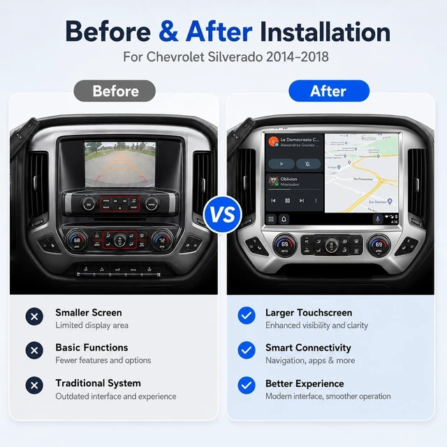 Alt view image 2 of 5 - 13.1" 8Core Car Radio for Chevy Silverado 2014-2018: 2K QLED Touch Screen, Android 13 Stereo with Wireless CarPlay Android Auto 5G WiFi GPS Bluetooth FM/AM Backup Camera