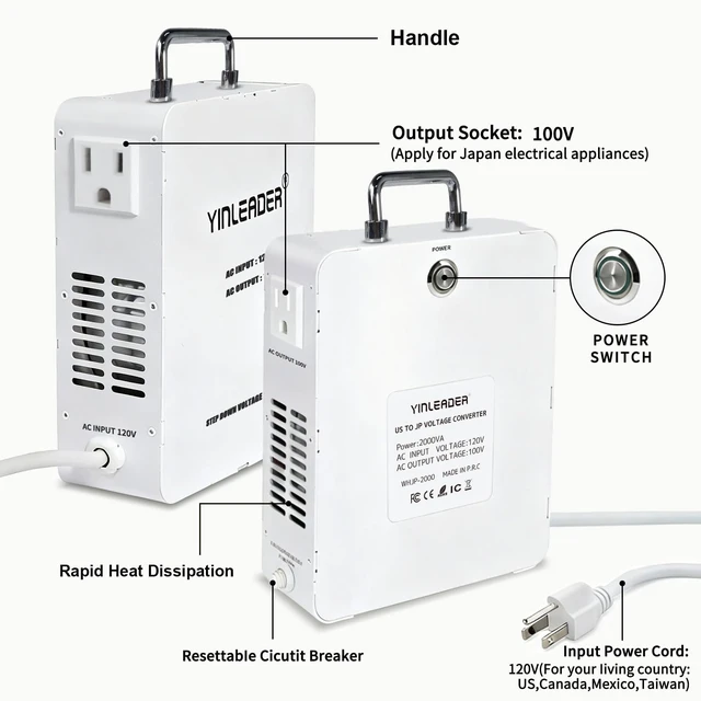 Alt view image 2 of 5 - Yinleader 2000W from 120V to 100V Step Down Voltage Transformer Converter