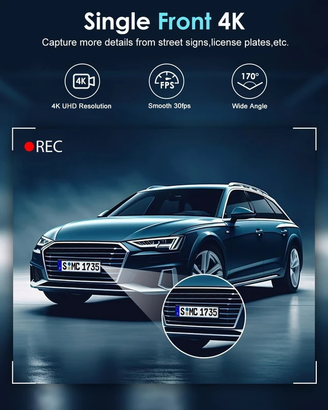 Alt view image 4 of 5 - ORSKEY 4K Dash Cam, STARVIS 2 Sensor, 64GB SD Card Included, Dash Camera for Cars with 5GHz Wi-Fi GPS, 2.45" IPS, WDR Night Vision, 24H Parking Mode