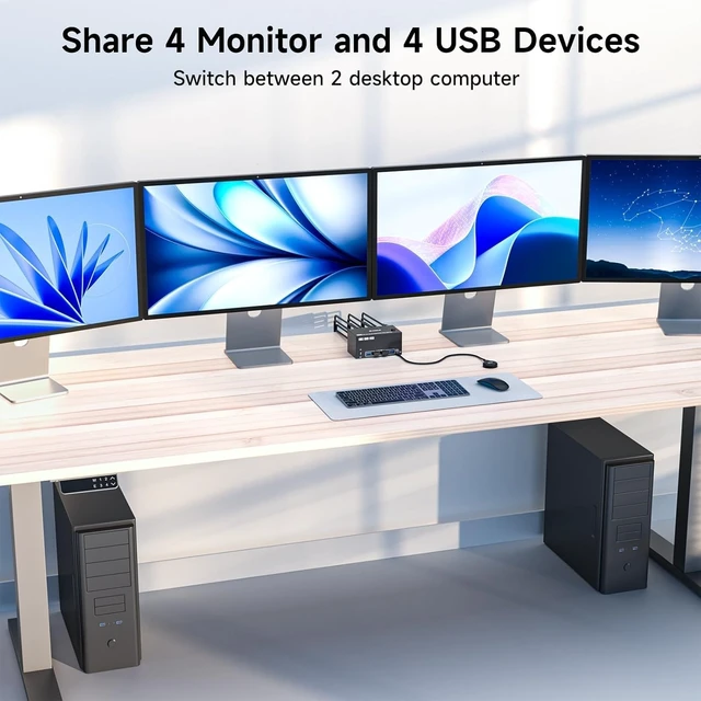 Alt view image 2 of 5 - NAWEN 8K Quad Monitor KVM Switch 4 Monitors 2 Computers HDMI+DP 4K@120Hz