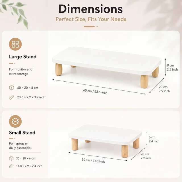 Alt view image 4 of 5 - 2 Pcs Monitor Stand Riser Wood Computer Monitor Stand with Small Stands