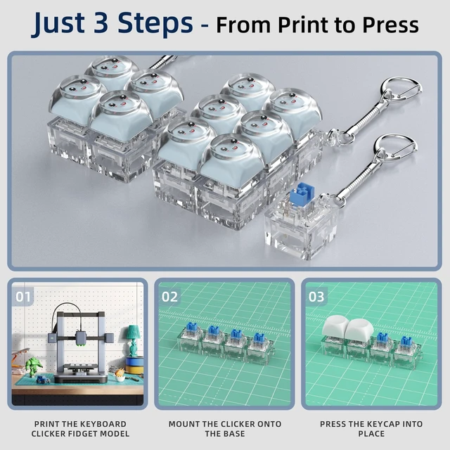 Alt view image 4 of 5 - Zhouwang1000PCS Keyboard Clickers for 3D Prints,Blue Clicky Keyboard Switch