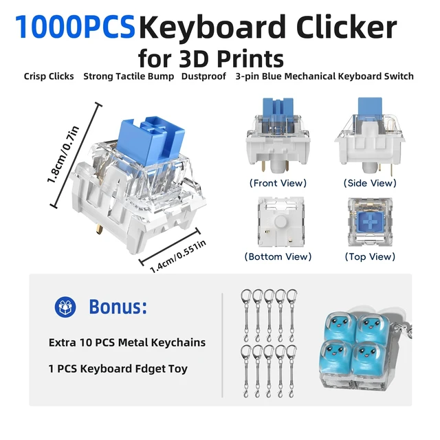 Alt view image 5 of 5 - Zhouwang1000PCS Keyboard Clickers for 3D Prints,Blue Clicky Keyboard Switch