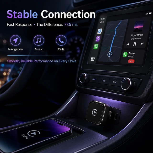 Alt view image 3 of 5 - AUSATOYN 4-in-1 Wireless CarPlay Adapter, Screen Mirroring Adapter for Car to Play TV & Movies, Convert Factory Wired to Wireless CarPlay & Android Auto, Plug & Play Car Screen Movie Pla