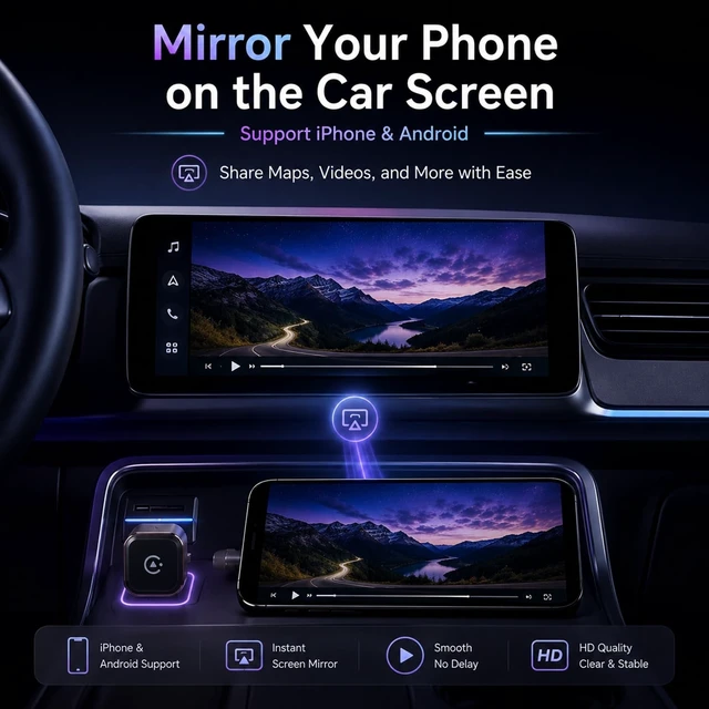 Alt view image 5 of 5 - AUSATOYN 4-in-1 Wireless CarPlay Adapter, Screen Mirroring Adapter for Car to Play TV & Movies, Convert Factory Wired to Wireless CarPlay & Android Auto, Plug & Play Car Screen Movie Pla