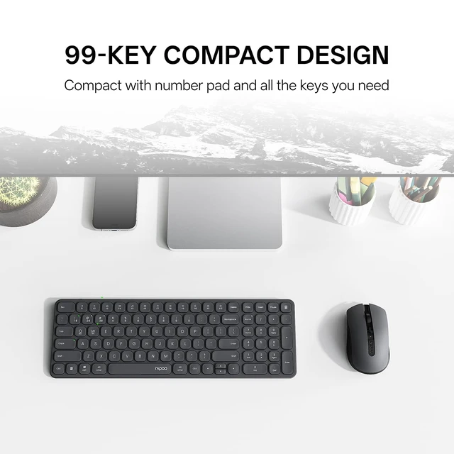 Alt view image 2 of 5 - Rapoo 9350S Multi-Device Keyboard and Mouse Combo, 2.4GHz/Bluetooth 5.0/4.0 Wireless Keyboard & Mouse Set for Windows/Mac/Linux/Chrome, Support 4 Devices, Rechargeable, Silent Click, Compact, B