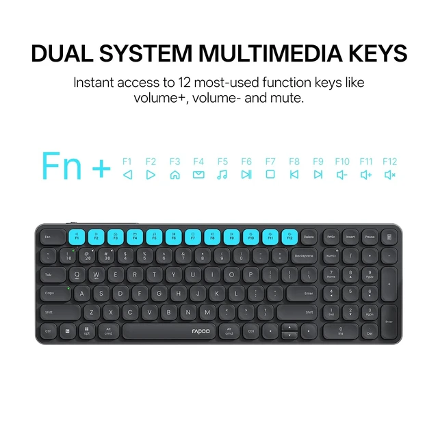Alt view image 5 of 5 - Rapoo 9350S Multi-Device Keyboard and Mouse Combo, 2.4GHz/Bluetooth 5.0/4.0 Wireless Keyboard & Mouse Set for Windows/Mac/Linux/Chrome, Support 4 Devices, Rechargeable, Silent Click, Compact, B