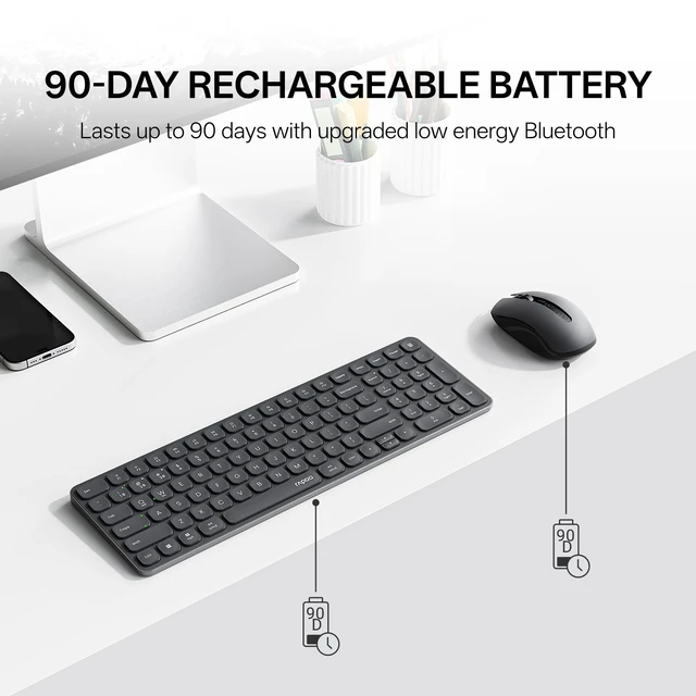 Alt view image 4 of 5 - Rapoo 9350S Multi-Device Keyboard and Mouse Combo, 2.4GHz/Bluetooth 5.0/4.0 Wireless Keyboard & Mouse Set for Windows/Mac/Linux/Chrome, Support 4 Devices, Rechargeable, Silent Click, Compact, B