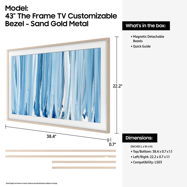 Alt view image 2 of 5 - Samsung 43-Inch The Frame Customizable Bezel, Sand Gold Metal, 2026 Model